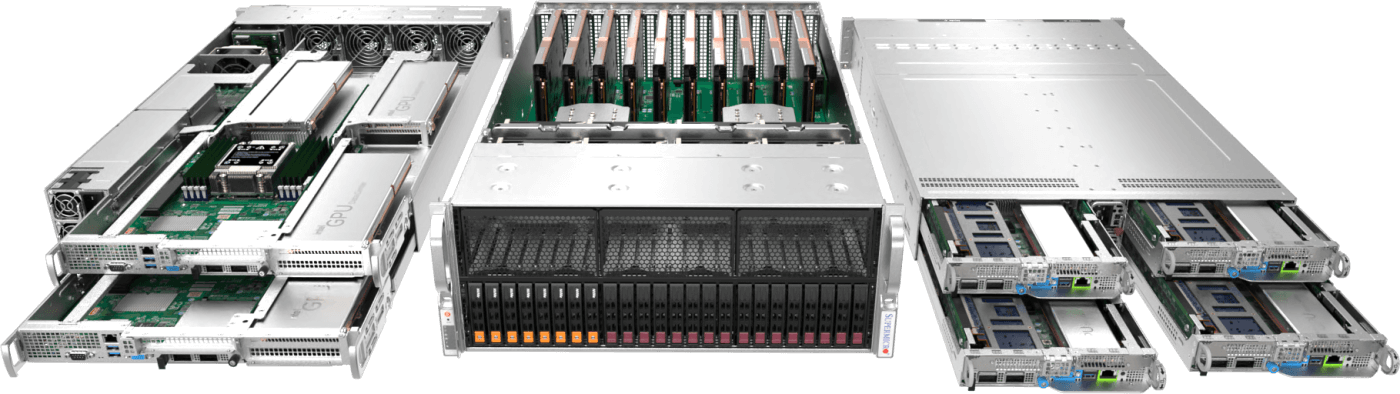 Three Supermicro systems supporting Intel® Data Center GPUs