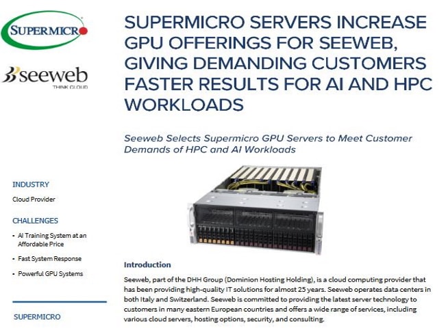Thumbnail: Success Story – Supermicro Servers Increase GPU Offerings For SEEWEB, Giving Demanding Customers Faster Results For AI and HPC Workloads 