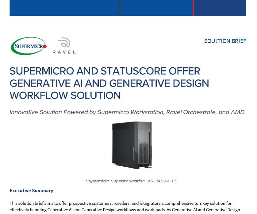 サムネイルソリューション概要 -Supermicro StatuscoreがジェネレーティブAIとジェネレーティブデザイン・ワークフロー・ソリューションを提供 