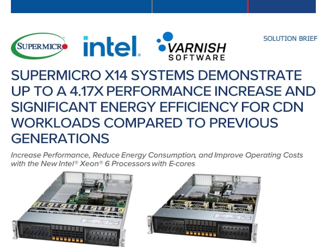 Thumbnail: Solution Brief – Supermicro X14 Systems Demonstrate Up to a 4.17X Performance Increase and Significant Energy Efficiency for CDN Workloads Compared to Previous Generations of Systems