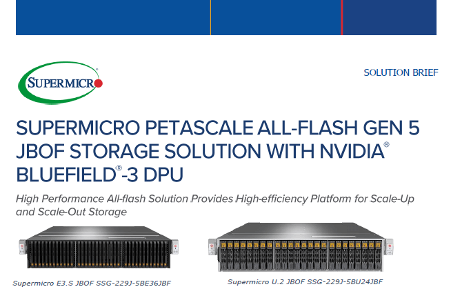 サムネイルソリューション概要 - NVIDIA® BlueField®-3 DPU搭載Supermicro Petascale All-Flash Gen 5 JBOFストレージ・ソリューション