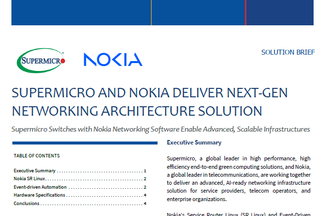 Thumbnail: Solution Brief – Supermicro and Nokia Deliver Next-Gen Networking Architecture Solution