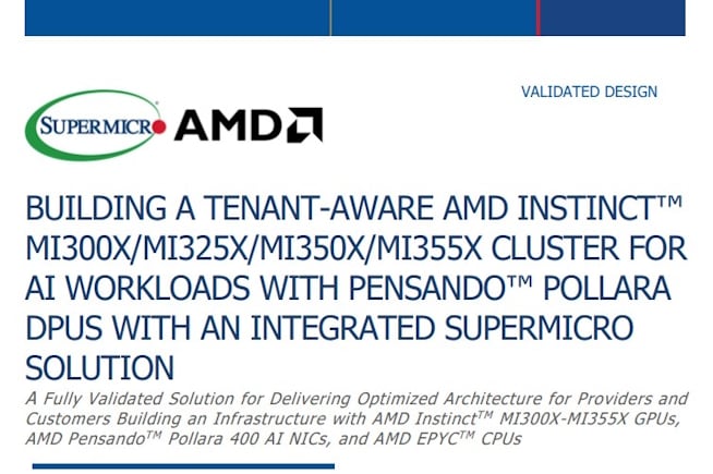 Thumbnail: Validated Design – Building a Tenant-Aware AMD Instinct™ MI300X/MI325X/MI350X/MI355X Cluster for AI Workloads With Pensando™ Pollara DPUs With an Integrated Supermicro Solution