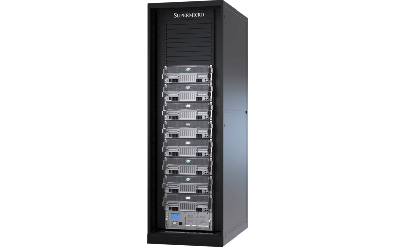 Single Supermicro rack with Liquid-Cooled 4U Front-IO NVIDIA HGX™ B300 8-GPU systems