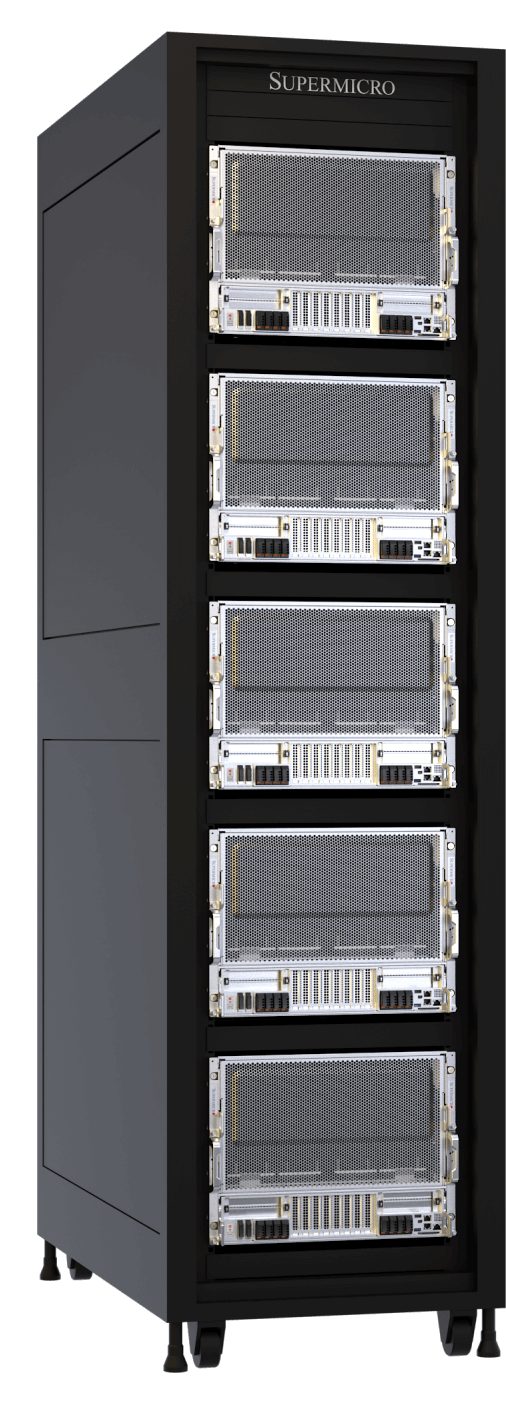 Supermicro 52U rack with 5 air-cooled 8U Front I/O NVIDIA HGX B200 8-GPU systems