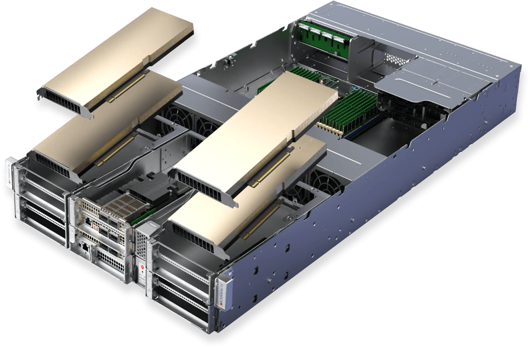 Supermicro 边缘 AI 系统 SYS-212GB-FNR,GPU 拔出后的倾斜视角