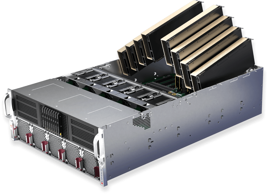 Supermicro AI Factory 系统 SYS-422GA-NRT,从侧面拍摄,GPU 已拔出