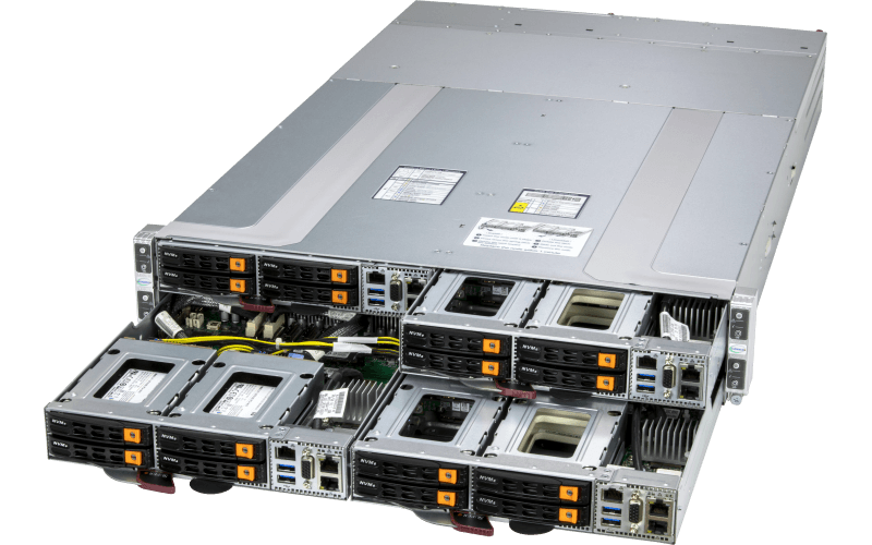 Supermicro H14 2U 4 節點 GrandTwin® 系統 AS -2116GT-HNTF，斜視圖