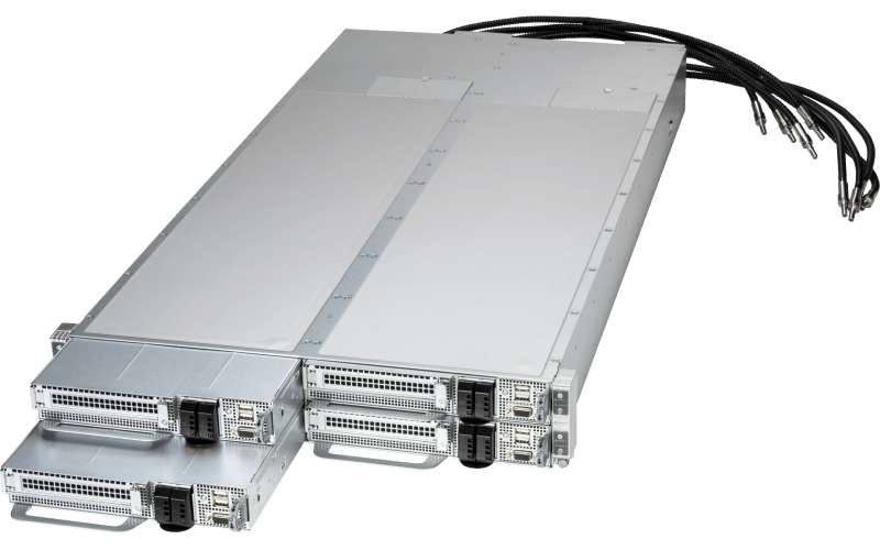 Supermicro H14 2U 4 節點 FlexTwin™ 液冷系統 AS -2126FT-HE-LCC，斜視圖