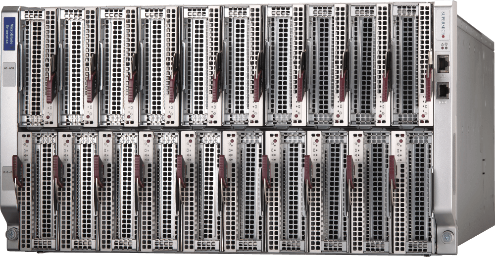 Supermicro A+ 6U 20-node MicroBlade® System with single AMD EPYC™ 4005/4004 series processor per blade (node)