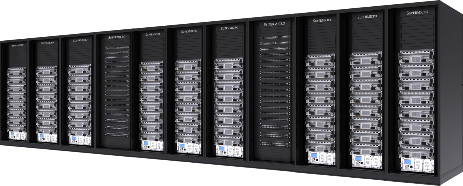 72 systèmes NVIDIA HGX B300 à 8 GPU, 4U refroidis par liquide (576 GPU) dans 11 racks