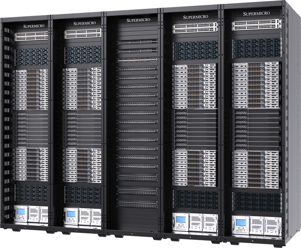 72 NVIDIA® GB300 Grace Blackwell Superchip–based Supermicro compute trays in 5 racks