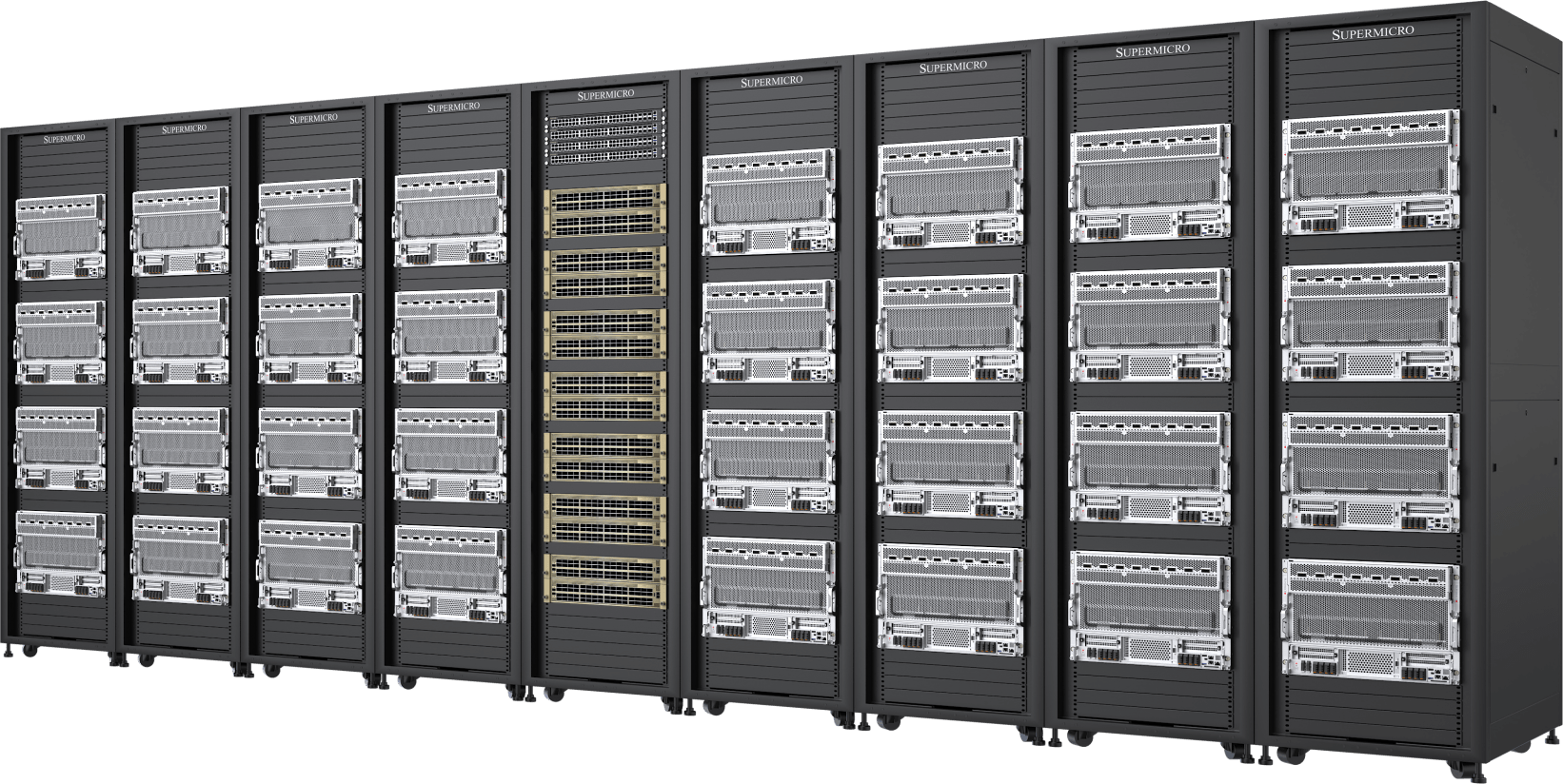 72 NVIDIA® HGX™ Supermicro mit 8 GPUs, 8U, luftgekühlt von Supermicro (576 GPUs) in 20 Racks